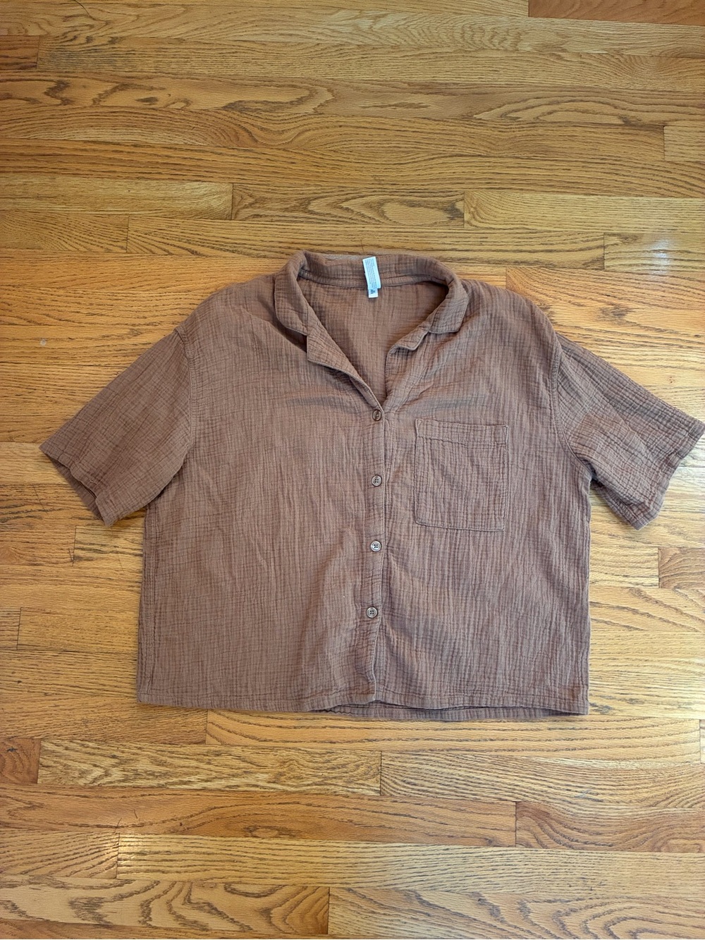 stars above Brown Button-Front Shirt